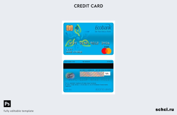 цифровая загрузка шаблона основной дебетовой карты банка Ecobank Камеруна